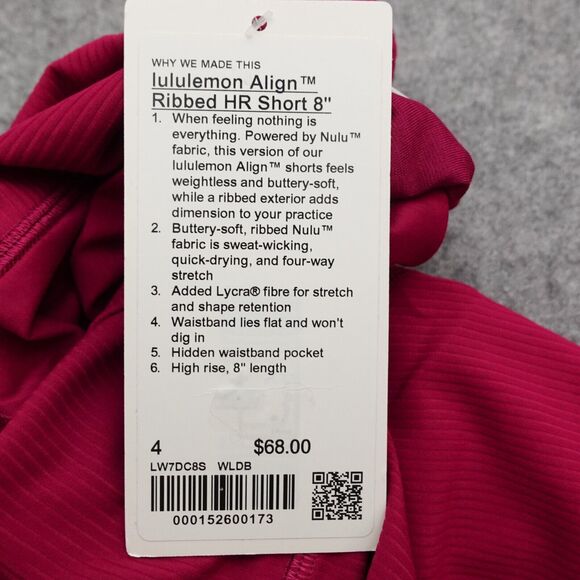 Lululemon Size 4 Align Ribbed Biker Short High Rise 8 inch Wild Berry Pink WLDB - Picture 8 of 8